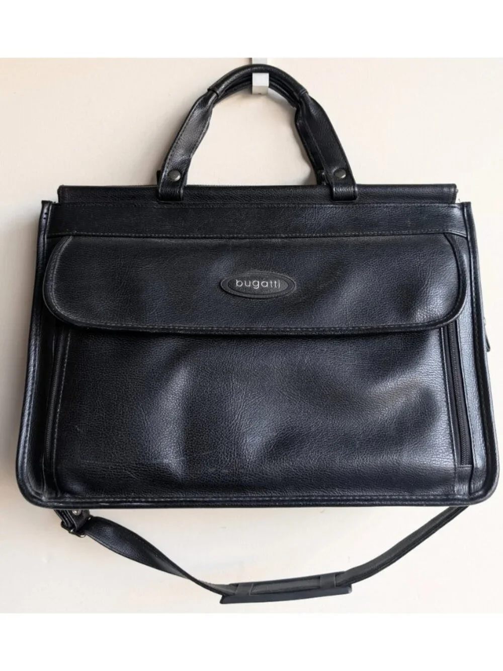 Vintage Bugatti Classic Black Leather Briefcase